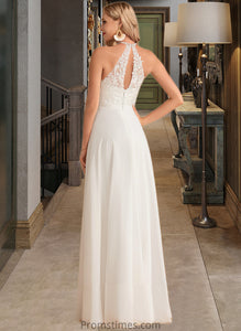 Kaydence A-Line High Neck Floor-Length Chiffon Wedding Dress XXBP0013702