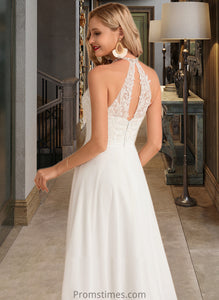 Kaydence A-Line High Neck Floor-Length Chiffon Wedding Dress XXBP0013702