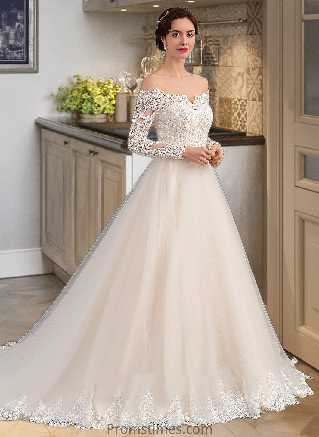 Paola Ball-Gown/Princess Chapel Train Tulle Lace Wedding Dress XXBP0013704