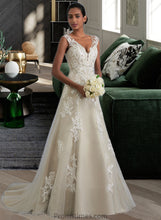 Load image into Gallery viewer, Kamryn A-Line V-neck Court Train Tulle Lace Wedding Dress With Beading Sequins XXBP0013709