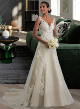 Load image into Gallery viewer, Kamryn A-Line V-neck Court Train Tulle Lace Wedding Dress With Beading Sequins XXBP0013709