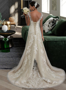 Kamryn A-Line V-neck Court Train Tulle Lace Wedding Dress With Beading Sequins XXBP0013709