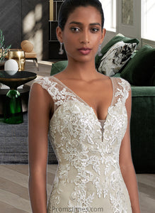 Kamryn A-Line V-neck Court Train Tulle Lace Wedding Dress With Beading Sequins XXBP0013709