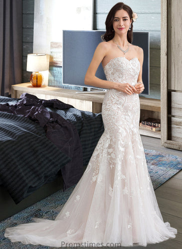 Whitney Trumpet/Mermaid Sweetheart Court Train Tulle Lace Wedding Dress XXBP0013710