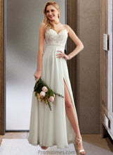 Load image into Gallery viewer, Hope A-Line V-neck Floor-Length Wedding Dress With Split Front XXBP0013721