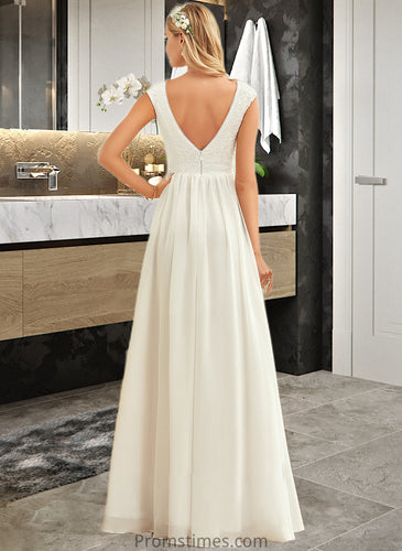 Bridget A-Line V-neck Floor-Length Chiffon Lace Wedding Dress XXBP0013722