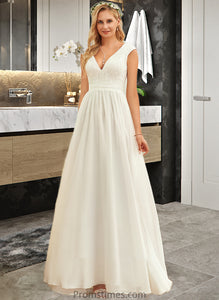 Bridget A-Line V-neck Floor-Length Chiffon Lace Wedding Dress XXBP0013722