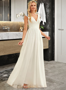 Bridget A-Line V-neck Floor-Length Chiffon Lace Wedding Dress XXBP0013722