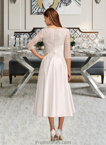 Annika A-Line Scoop Neck Tea-Length Wedding Dress With Pockets XXBP0013723