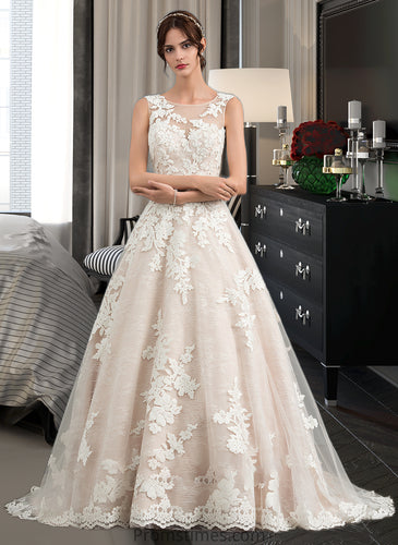 Amari Ball-Gown/Princess Illusion Court Train Tulle Wedding Dress With Beading Sequins XXBP0013724