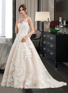 Amari Ball-Gown/Princess Illusion Court Train Tulle Wedding Dress With Beading Sequins XXBP0013724