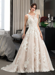 Amari Ball-Gown/Princess Illusion Court Train Tulle Wedding Dress With Beading Sequins XXBP0013724