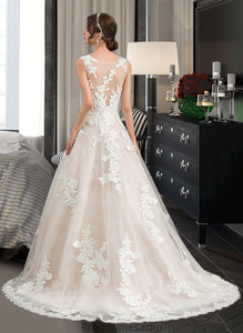 Amari Ball-Gown/Princess Illusion Court Train Tulle Wedding Dress With Beading Sequins XXBP0013724