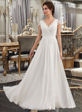 Load image into Gallery viewer, Keely A-Line V-neck Floor-Length Chiffon Lace Wedding Dress With Ruffle XXBP0013729