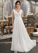 Load image into Gallery viewer, Keely A-Line V-neck Floor-Length Chiffon Lace Wedding Dress With Ruffle XXBP0013729