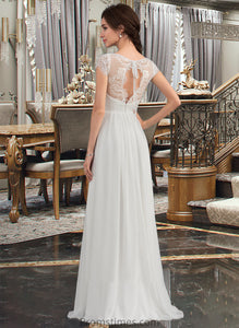 Keely A-Line V-neck Floor-Length Chiffon Lace Wedding Dress With Ruffle XXBP0013729