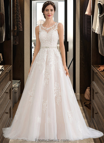 Deborah Ball-Gown/Princess Scoop Neck Court Train Tulle Wedding Dress With Beading Sequins XXBP0013730