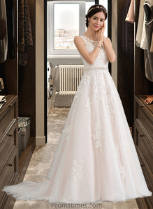 Deborah Ball-Gown/Princess Scoop Neck Court Train Tulle Wedding Dress With Beading Sequins XXBP0013730