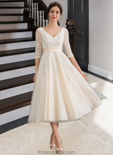 Load image into Gallery viewer, Alisson Ball-Gown/Princess V-neck Tea-Length Tulle Wedding Dress XXBP0013731