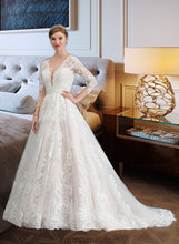 Load image into Gallery viewer, Kenna Ball-Gown/Princess V-neck Chapel Train Tulle Wedding Dress XXBP0013735