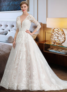 Kenna Ball-Gown/Princess V-neck Chapel Train Tulle Wedding Dress XXBP0013735