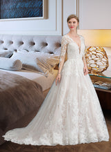 Load image into Gallery viewer, Kenna Ball-Gown/Princess V-neck Chapel Train Tulle Wedding Dress XXBP0013735