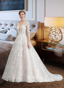 Kenna Ball-Gown/Princess V-neck Chapel Train Tulle Wedding Dress XXBP0013735