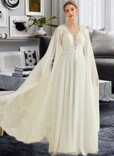 Load image into Gallery viewer, Anna A-Line V-neck Floor-Length Chiffon Lace Wedding Dress With Sequins XXBP0013736