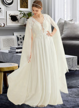 Load image into Gallery viewer, Anna A-Line V-neck Floor-Length Chiffon Lace Wedding Dress With Sequins XXBP0013736