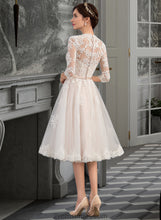 Load image into Gallery viewer, Meg A-Line V-neck Knee-Length Tulle Wedding Dress With Bow(s) XXBP0013737