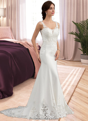 Ashtyn Trumpet/Mermaid V-neck Court Train Lace Stretch Crepe Wedding Dress With Sequins XXBP0013738