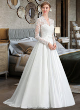 Load image into Gallery viewer, Stephany Ball-Gown/Princess V-neck Court Train Satin Wedding Dress With Bow(s) XXBP0013746