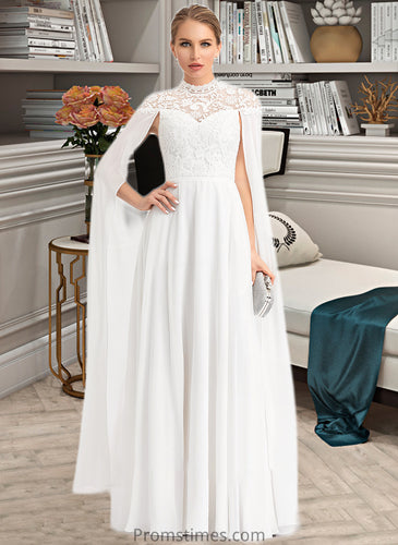 Maia A-Line High Neck Floor-Length Chiffon Wedding Dress XXBP0013748