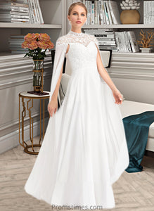 Maia A-Line High Neck Floor-Length Chiffon Wedding Dress XXBP0013748