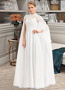 Maia A-Line High Neck Floor-Length Chiffon Wedding Dress XXBP0013748