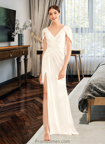 Millicent A-Line V-neck Sweep Train Wedding Dress With Ruffle XXBP0013811