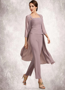 Evelin Jumpsuit/Pantsuit Square Neckline Ankle-Length Chiffon Mother of the Bride Dress With Ruffle XXB126P0014984