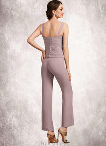 Evelin Jumpsuit/Pantsuit Square Neckline Ankle-Length Chiffon Mother of the Bride Dress With Ruffle XXB126P0014984