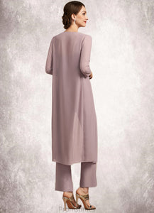 Evelin Jumpsuit/Pantsuit Square Neckline Ankle-Length Chiffon Mother of the Bride Dress With Ruffle XXB126P0014984