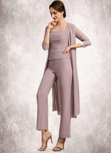 Evelin Jumpsuit/Pantsuit Square Neckline Ankle-Length Chiffon Mother of the Bride Dress With Ruffle XXB126P0014984