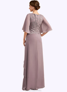 Clara A-Line Scoop Neck Floor-Length Chiffon Lace Mother of the Bride Dress With Sequins Cascading Ruffles XXB126P0014991