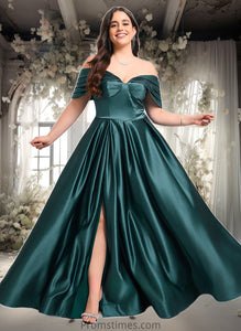 Allie A-line Off the Shoulder Floor-Length Satin Prom Dresses With Pleated XXBP0025851