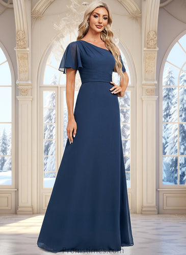 Valerie A-line Asymmetrical Floor-Length Chiffon Bridesmaid Dress With Ruffle XXBP0025801