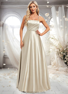 Lizbeth A-line Square Floor-Length Satin Bridesmaid Dress XXBP0025789