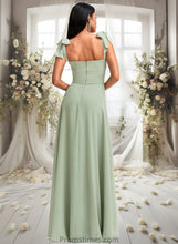 Load image into Gallery viewer, Valery A-line Cowl Floor-Length Chiffon Bridesmaid Dress With Bow XXBP0025738