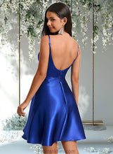 Load image into Gallery viewer, Anika A-line V-Neck Short Stretch Satin Homecoming Dress With Pleated XXBP0025705