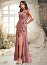 Load image into Gallery viewer, Ryan A-line V-Neck Floor-Length Chiffon Bridesmaid Dress With Ruffle XXBP0025751