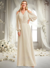 Load image into Gallery viewer, Paisley A-line Cold Shoulder Floor-Length Chiffon Bridesmaid Dress XXBP0025760