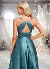 Load image into Gallery viewer, Erin A-line Cowl Floor-Length Stretch Satin Bridesmaid Dress With Ruffle XXBP0025781