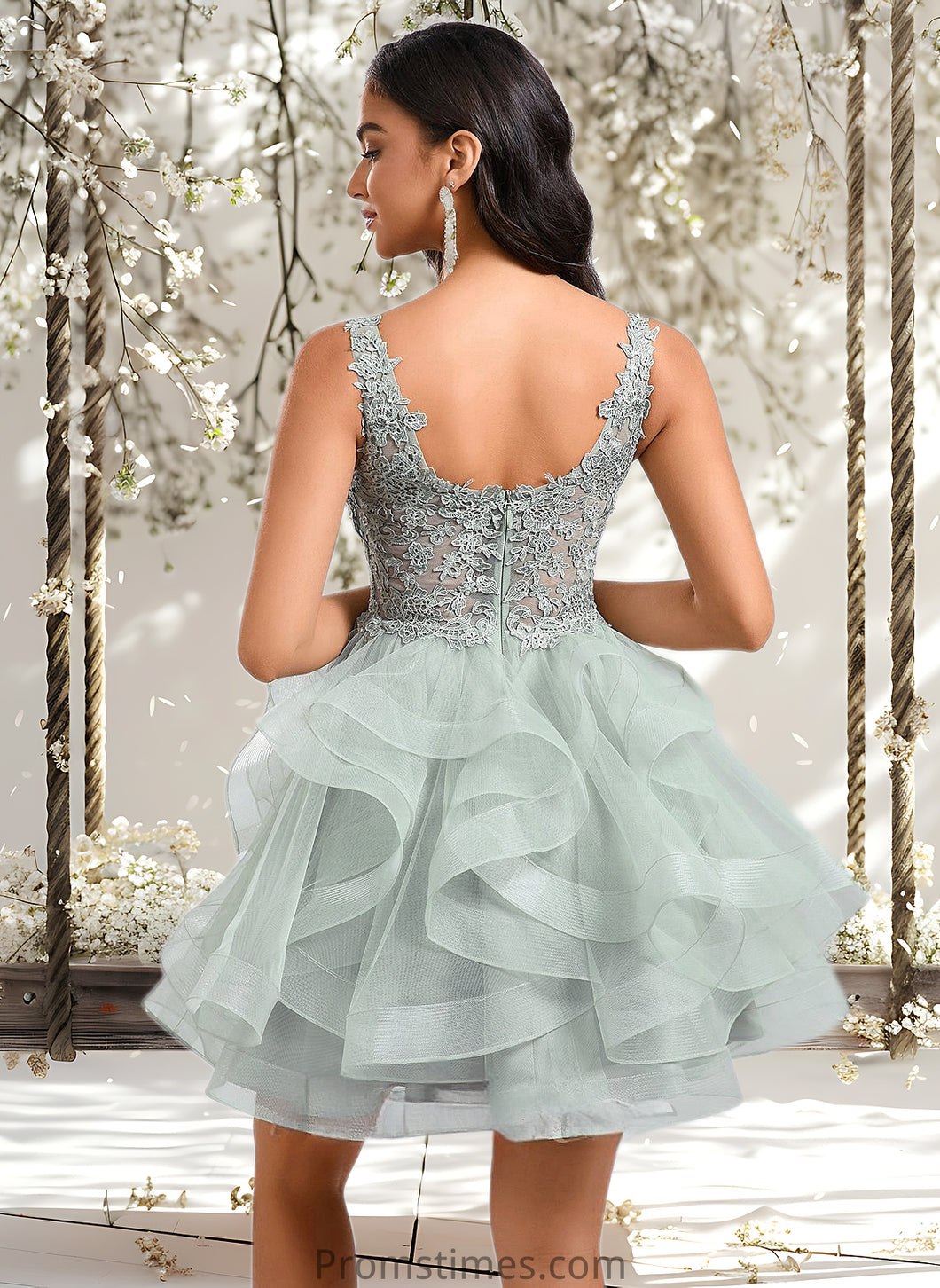 Madison Ball-Gown/Princess V-Neck Short Tulle Lace Homecoming Dress XXBP0025671